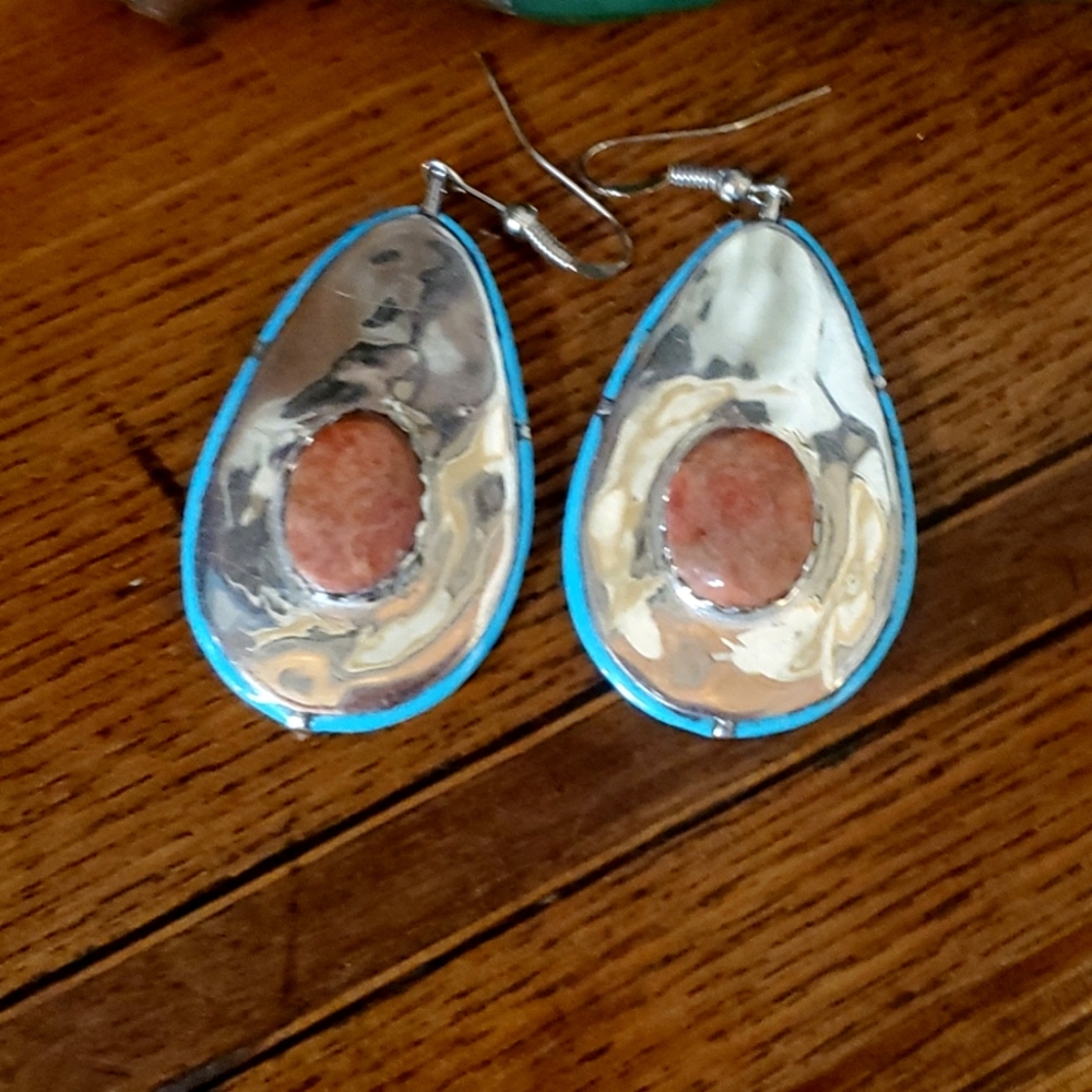 NAVAJO Sterling silver Turquoise and Coral earings